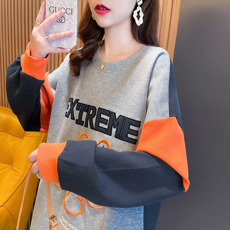 Sweatshirts Women's Stitching Contrast Color Spring and Autumn Thin Loose Large Size Tops for Outer Wear