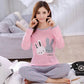 Pajamas for Women Cute Sleepwear Set Long Sleeve Pyjamas Suit Cartoon Autumn Winter Clothes Tops and Pants Sets Pullover Round Neck Casual Home Wear