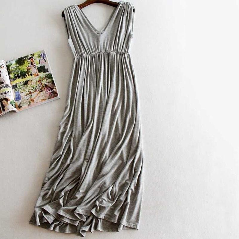 V-neck Sleeveless Long Maxi Dress Large Size Big Swing Cotton Evening Party Dress Elastic