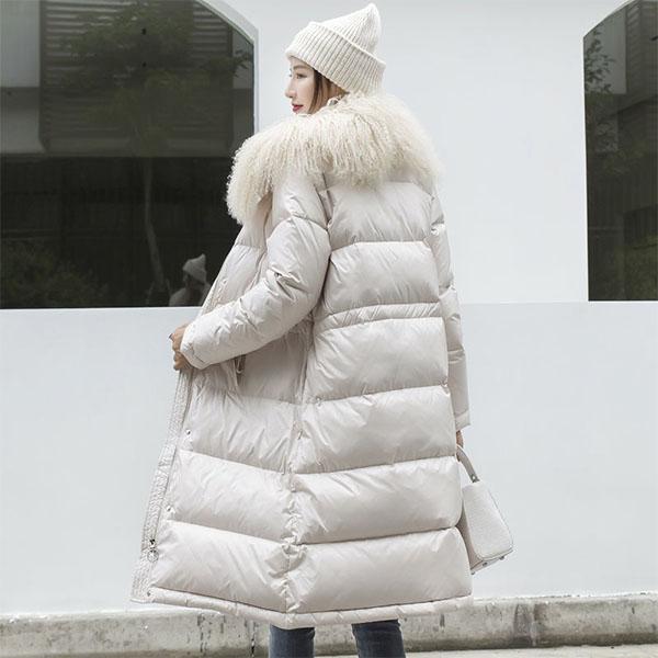 Winter All-match Down Jacket Plus Size White Duck Down Jacket Women's Mid-length Thin and Thick Fur Collar Jacket