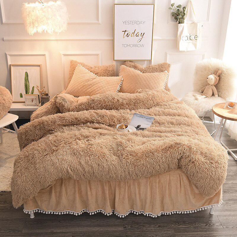 Pure Color Mink Velvet Bedding Set Super Warm Solf Winter Crystal Velvet Duvet Cove Bedclothe Pillow