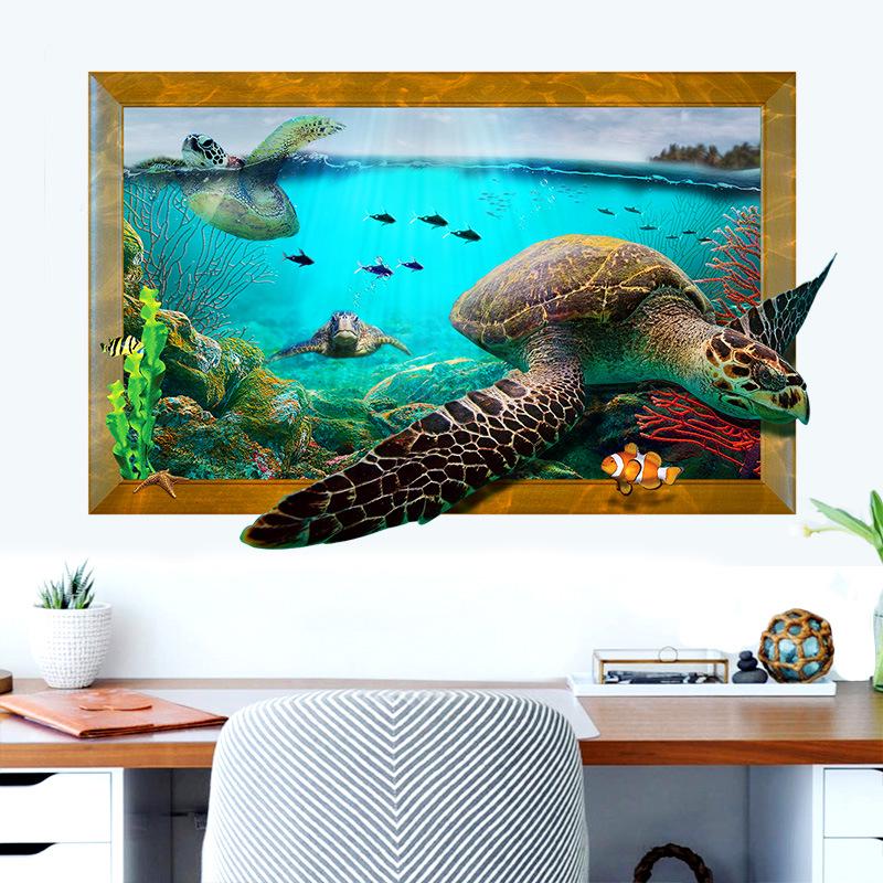 Removable wall stickers living room bedroom decoration decorative 3D stereo simulation marine turtle