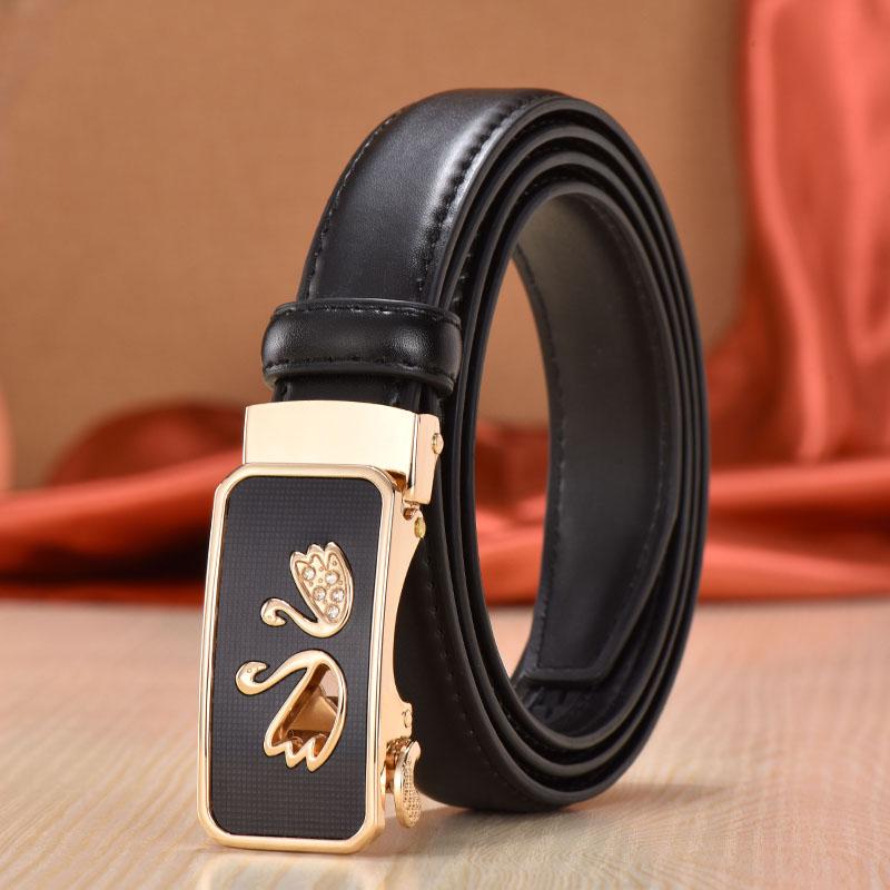 Girls belt leather automatic buckle thin belt leather fashion wild ladies pants belt