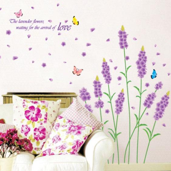 Lavender baseboard room decorative wall sticker romantic love purple flower wallpaper