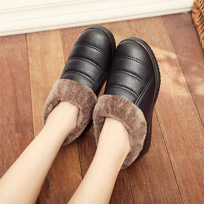 Waterproof Cotton Slippers Winter Men's Bag with Warmth Thick Bottom Indoor Leather Home Cotton Shoes Women Winter