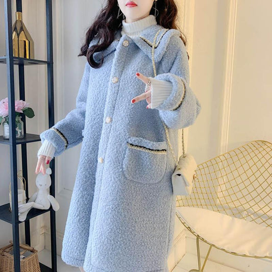 Lamb Velvet Jacket Women Thick Coat Autumn and Winter Loose Mid-length Casual Slim Coat