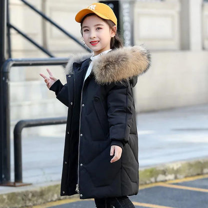 Girls' Down Jackets, Winter Jackets, Children's Clothing Jackets, 4-13 Years Old Thick Warm Clothes, Children's Fur Coats, Girls Cotton Parka Coats