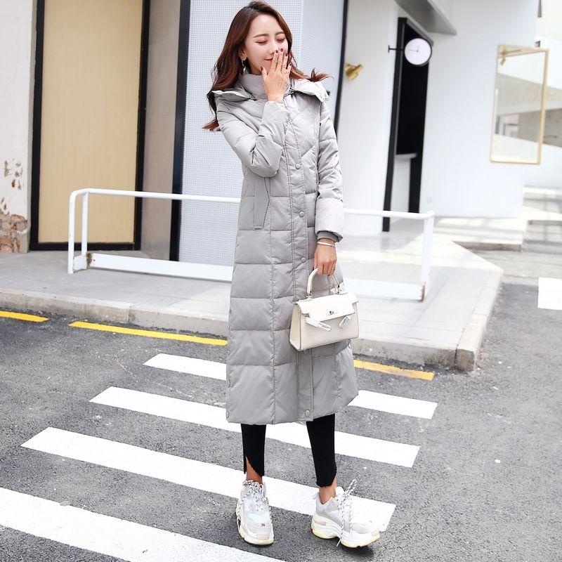 Women's Extended Down Jacket Over-the-knee Thickened Ultra-long Slim-fitting Jacket Fashion Large Size White Duck Down Winter Coat