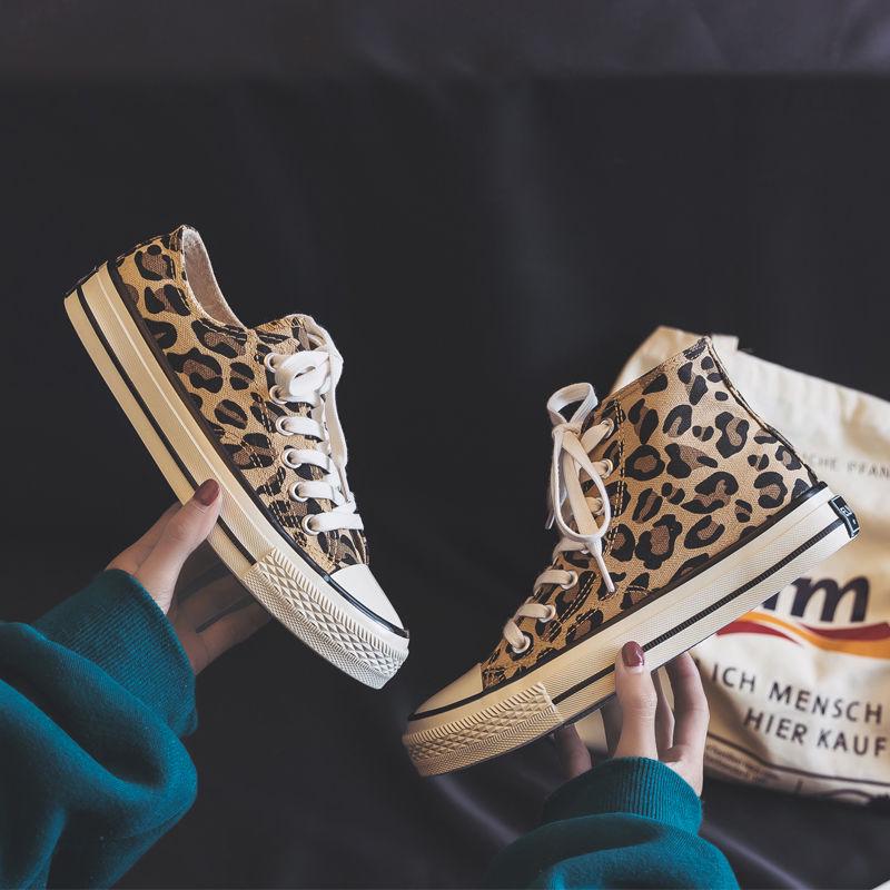 Leopard Canvas Shoes Women Flat Platform Sneakers Women Casual Shoes Woman High Top Tenis Mujer Casual