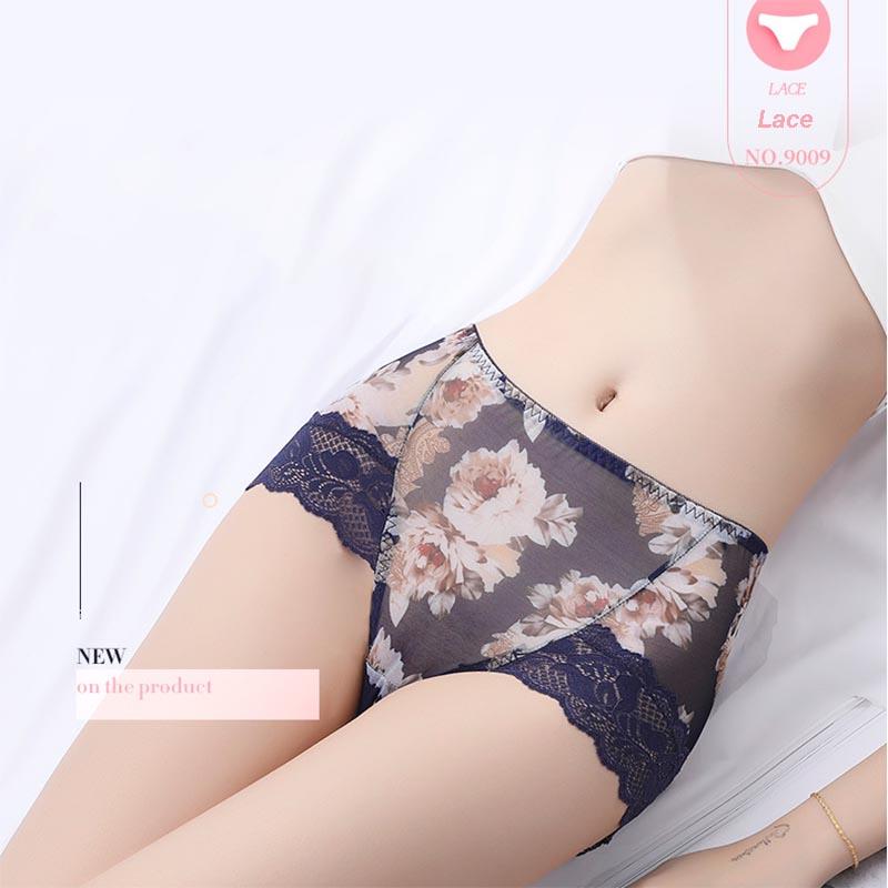 4-piece Large Size Lace Sexy Panties Mid-waist Mesh Ladies Panties Antibacterial Breathable Panties