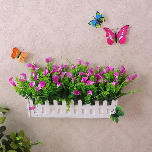 Simulation Fake Flower Small Potted Ornaments Plastic Flower Fence Floral Set Wall Hanging Flower Basket Simulation Green Grass