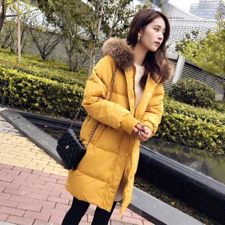 Women's Fashion Down Cotton Padded Jacket Long Style Over The Knee Thickened Warm Women's Parka Coat Hooded Fur Collar Coat