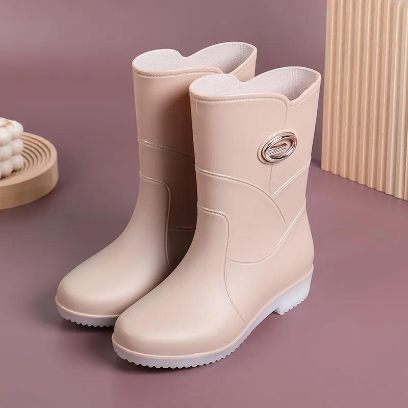 Fashion Mid-tube Rain Boots Women's Short Tube Water Shoes Rain Boots Waterproof Overshoes Non-slip Plastic Shoes