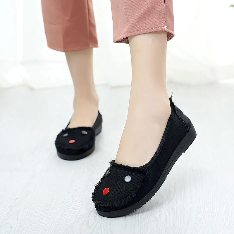 Old Beijing Cloth Shoes Women's Pedal Casual Flat Soft Sole Shoes Breathable Canvas Shoes Mother Shoes