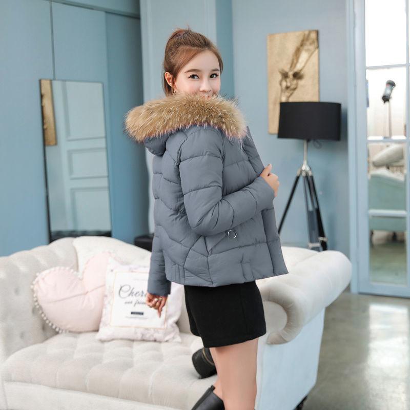 Women's Solid Color Down Jacket Mid-length Korean Loose Thick Coat Warm Cotton Coat Big Fur Collar Winter Clothes Quilted Coat