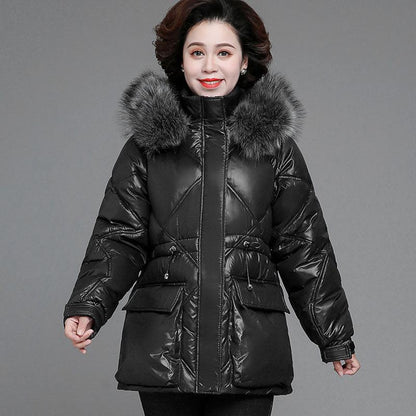 Women's Mid-length Down Jacket Winter Korean Loose Cotton Clothes Casual Hooded Padded Jacket Quilted Jacket