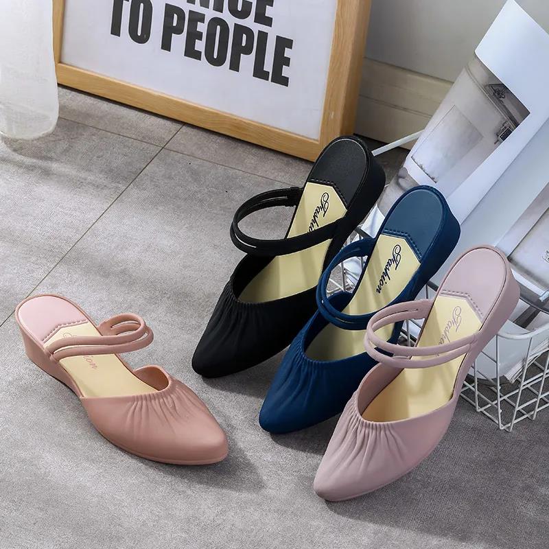 Sandals Women's Two Wear Summer Beach Single Shoes Thick Heel Mid-heel Baotou Increased Non-slip Pointed Sandals Ladies Sandals