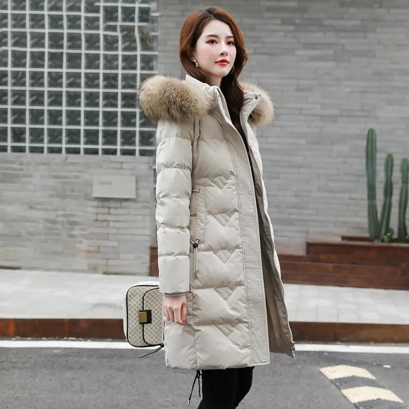 Winter Women's Down Jacket White Duck Down Solid Color Plus Size Cotton Coat Mid-length Slim and Thick Warm Down Coat