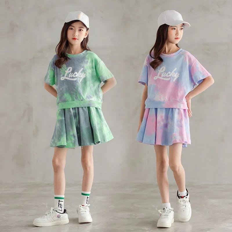 Two-piece Girls' Suit Summer Dress Korean Version of The Little Girl Short-sleeved Short Dress