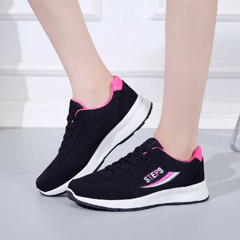 Non-slip Sneakers Women's Single Shoes Spring and Autumn All-match Thick-soled Running Shoes Breathable Ladies Casual Mesh Shoes