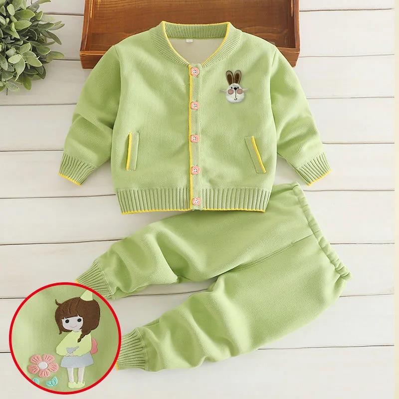 Boys' Autumn Suits Cardigan Jackets Baby Girls Warm and Velvet Knitted Children's Autumn and Winter Baby Clothes Two-piece Suit