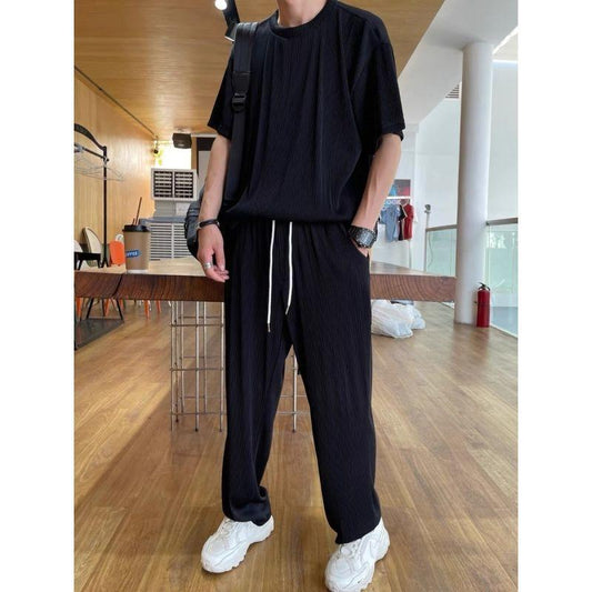 Stretch Silky Drape Louver Summer Thin Section Breathable Comfortable Loose Casual Suit Men