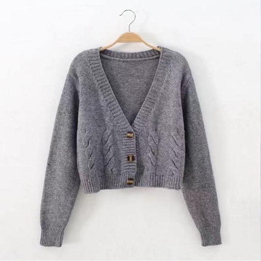 Single-breasted Knitted Cardigan Ultra Short High Waist Slimming Sweater Female Twist Fashion Jacket