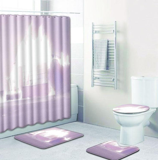 4-piece Shower Curtain and Cushion Bathroom Set Shower Curtain Non-slip Bath Mat Toilet Seat Cover Carpet Home Decor