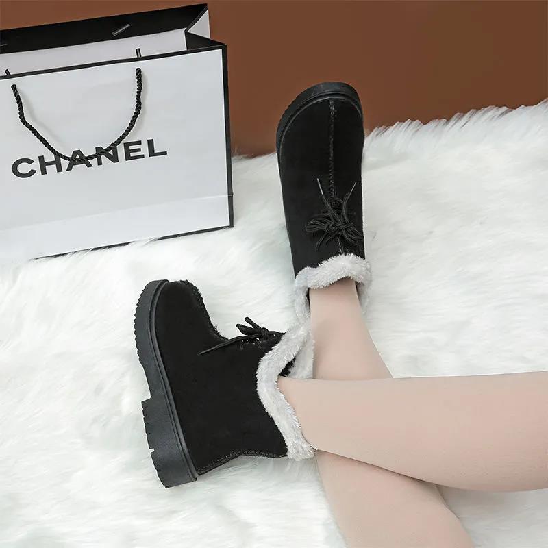 Snow Boots Women's Autumn and Winter Cotton Shoes Warm Thickened Non-slip Plus Velvet Thick Bottom Medium Tube Thick Heel Ankle Boots