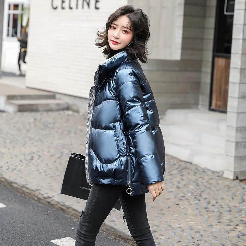 Disposable Glossy Short Down Down Cotton Jacket Women's Loose Stand-up Collar Cotton Jacket Bread Jacket Women's Jacket Trendy