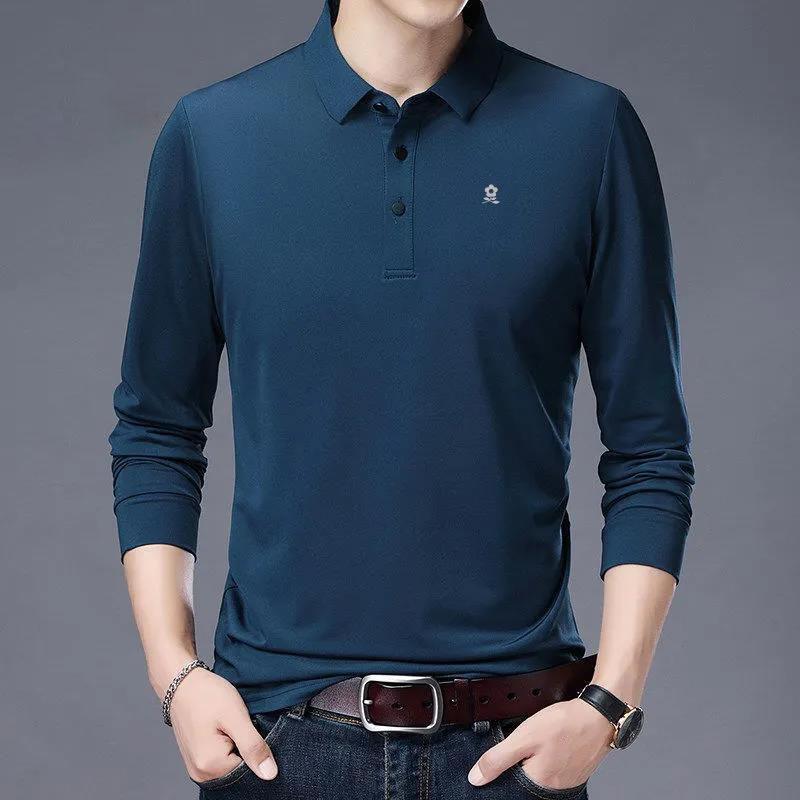 Long-sleeved POLO Shirt, Lapel Thin Bottoming Shirt, Business Casual Solid Color POLO Shirt, Suitable for Young and Middle-aged Men