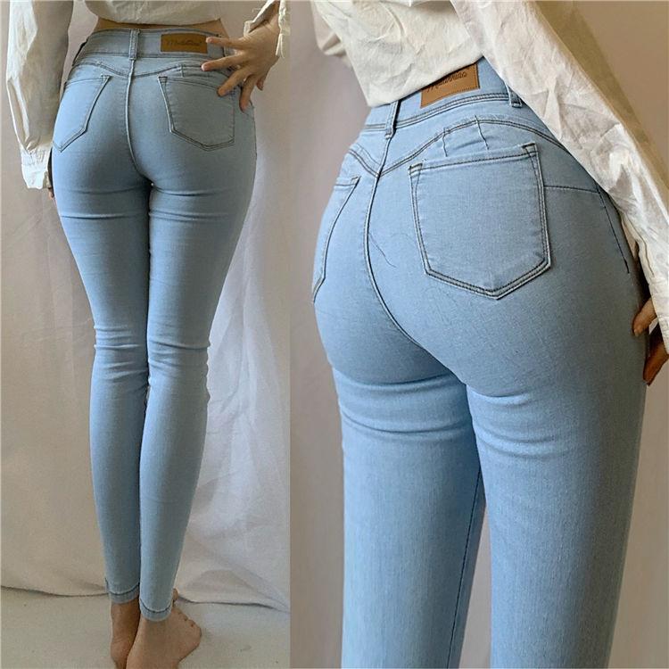 Spring Peach Hip Jeans Women's High Waist Slimming Stretch Hip Tight-fitting Pants Nine-point Pants