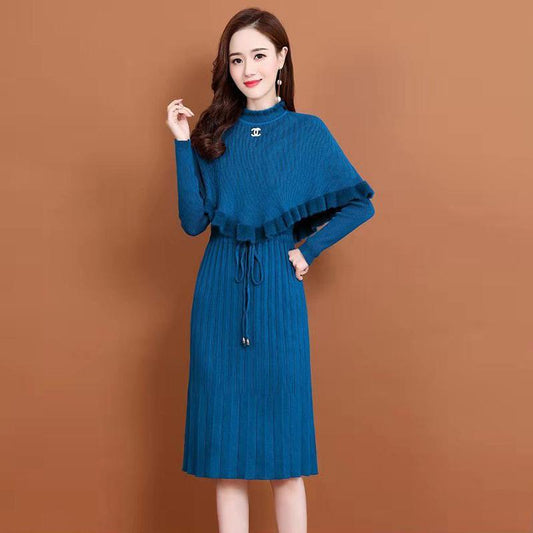 Knitted Dress Women's 2021 Autumn and Winter Temperament Winter Dress Mid-length Bottoming Inner Sleeve Sweater Dress Dress