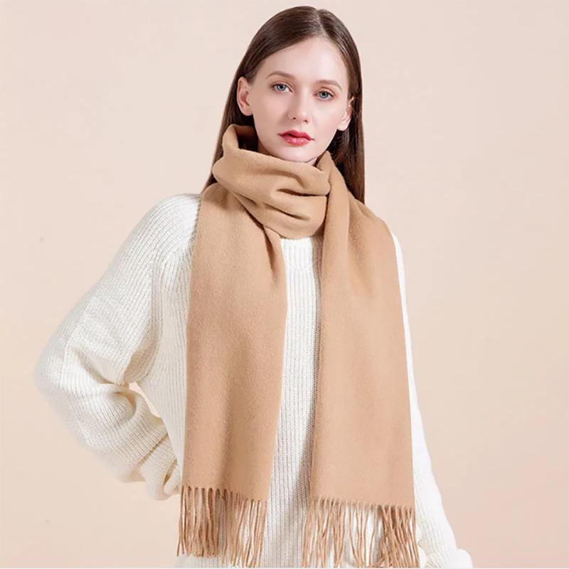 Wool Scarf Women's Winter Warm All-match High-end Thick Cashmere Shawl Solid Color Bib