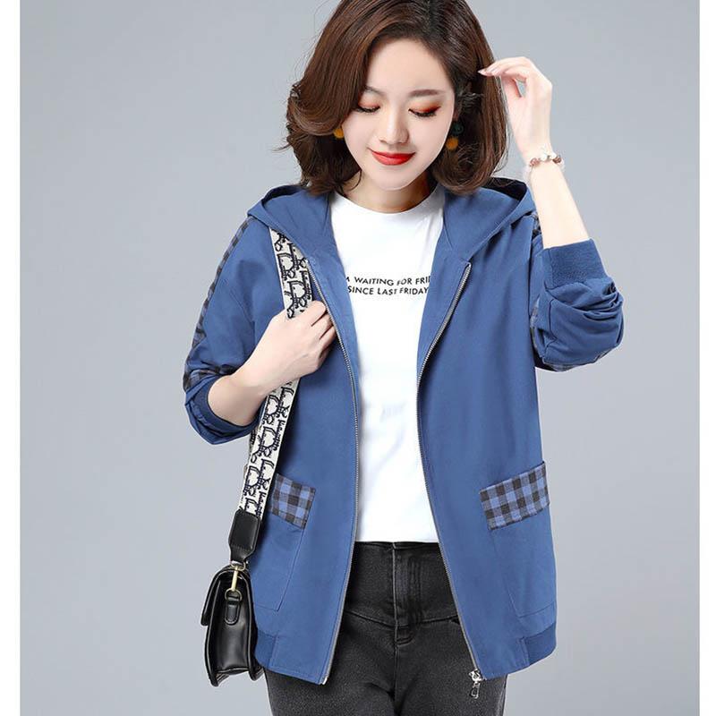 Spring and Autumn Loose Middle-aged and Elderly Western Mother's Hooded Large Size Short Jacket Women