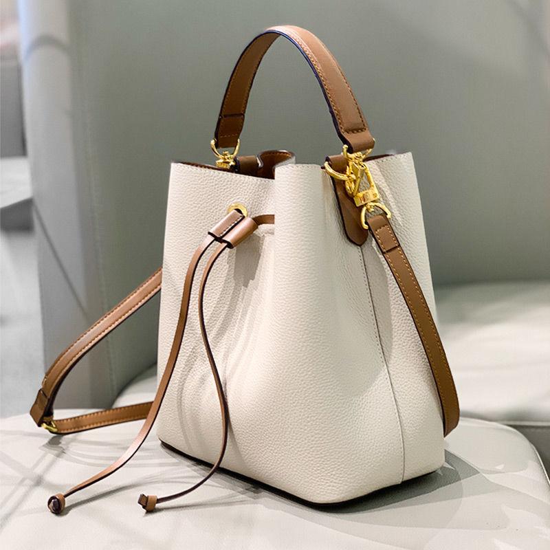 First layer cowhide bucket bag High Quality Genuine Top-Handle Bags Large Capacity Personality European Style Crossbody Bag  Handbags For Women