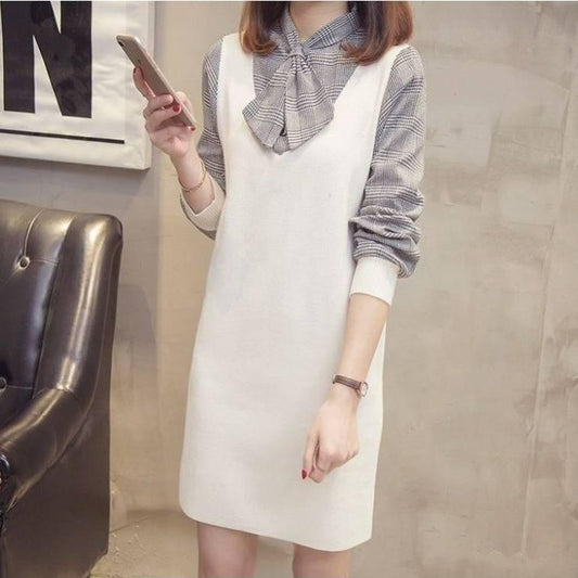 Women Autumn Long Sleeve Elegant Sweater Dresses Casual Winter OL Ladies Knitted Pullover