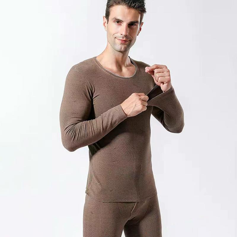 Men Winter Thermal Underwear O-neck Autumn Tight Suit Thicken Windproof Comfortable Soft Lining Long Sleeve High Elasticity Tracksuit Wearable Pajamas