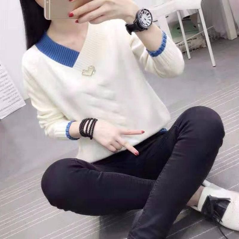 Casual Knitted Sweater Women V-Neck Long Sleeve Pullovers Coat  Autumn Winter Women's Sweater