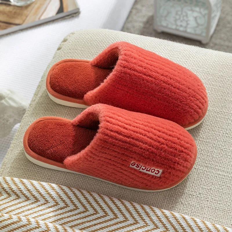 Autumn and Winter Pure Cotton Slippers Indoor Non-slip Soft-soled Shoes Warm Simple Plush Cotton Shoes