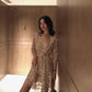 Women V-neck Sequins Sexy Voile Dress Elegant Short Lace Up Bandage Hollow Tassels Ruffles Dress