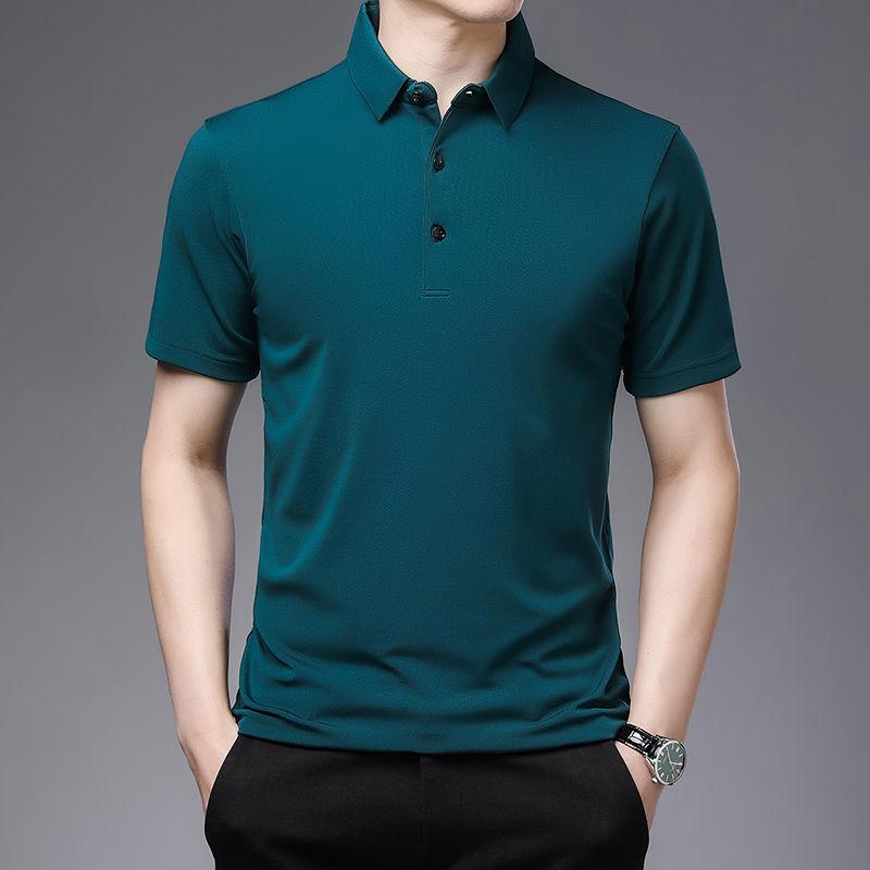 Men's Short-sleeved  Fir Lapel Thin Spring and Summer New Short-sleeved Solid Color T-shirt Young and Middle-aged Dad Casual