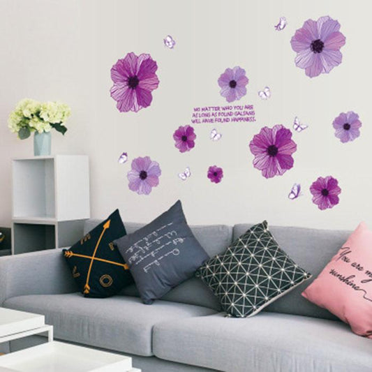 Purple flowers romantic bedroom living room entrance cabinet TV background decoration wall stickers