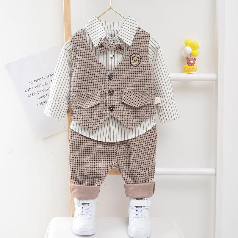 Boys Clothes Spring Autumn Fashion Baby Suit British Wind Children's Suits Gentleman Long Sleeve Shirt Vest Pants Kids