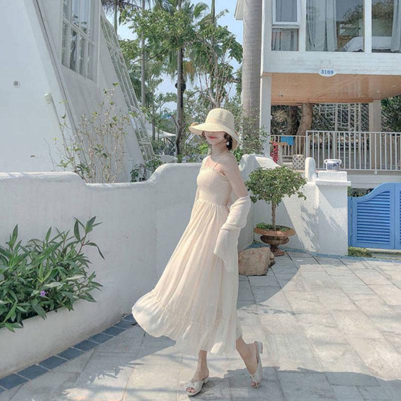 Summer Chiffon Spaghetti Strap Dress Women Sexy A-line Strapless Dress Beach Party Dress