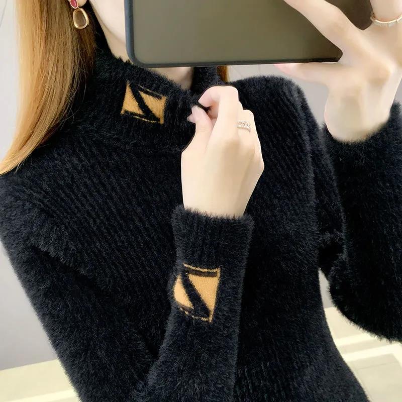 Autumn and Winter Turtleneck Sweater Letter Jacquard Tight-fitting Slimming Knitted Temperament Bottoming Shirt