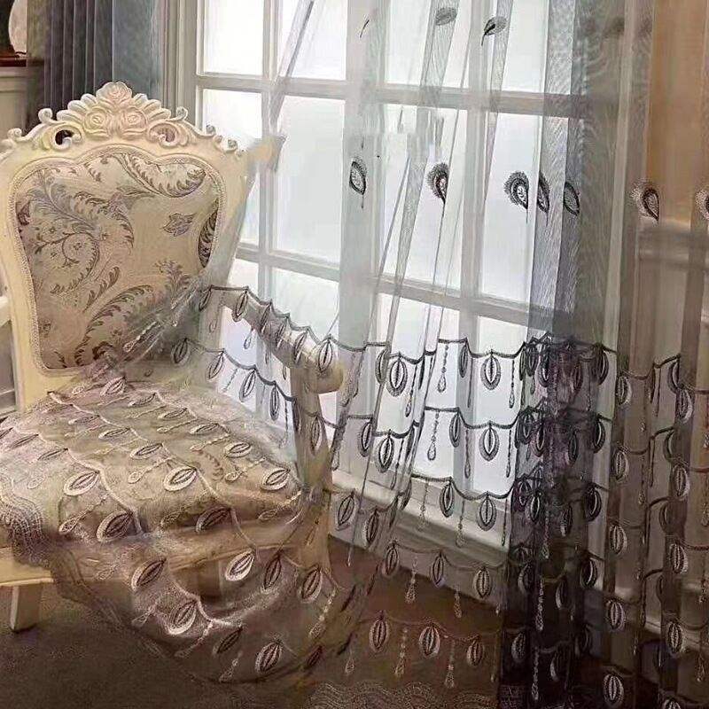 French Romantic Shining Embroidered Voile Curtain Panel Window Home Textile Bedroom Tulle Curtains