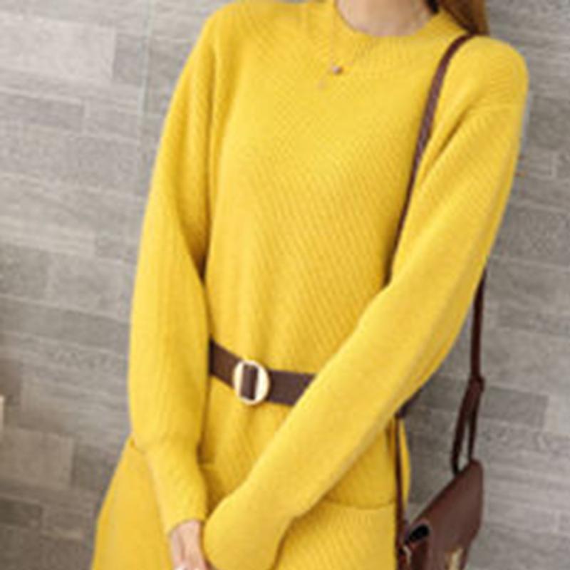 Korean Style Loose Outer Wear Mid-length Sweater Women Waist Slim Half Turtleneck Long Sleeve Autumn  Winter Base Sweater Dress