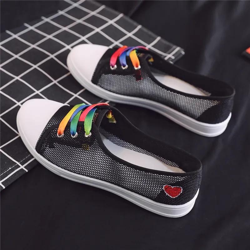 Women's Summer Hollow Mesh Shoes Female All-match Flat Canvas Shoes Shallow Mouth Slip-on Shoes