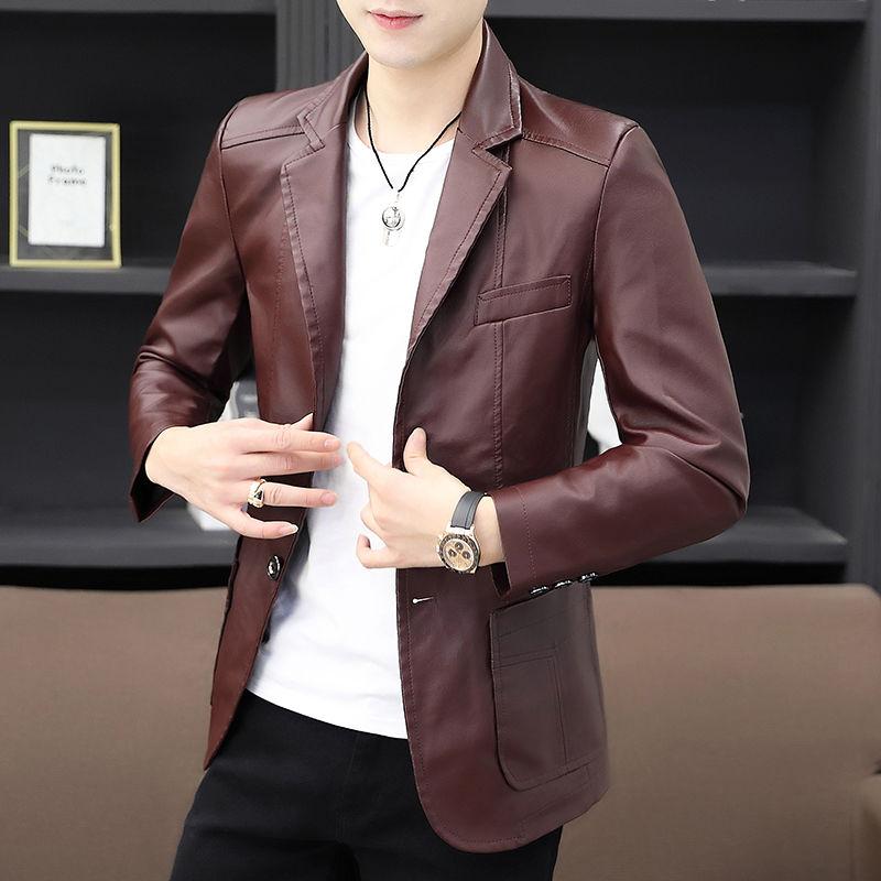 Youth Popular Men's Leather Jacket Spring and Autumn Fashion Trend Slim Thin Leather Jacket